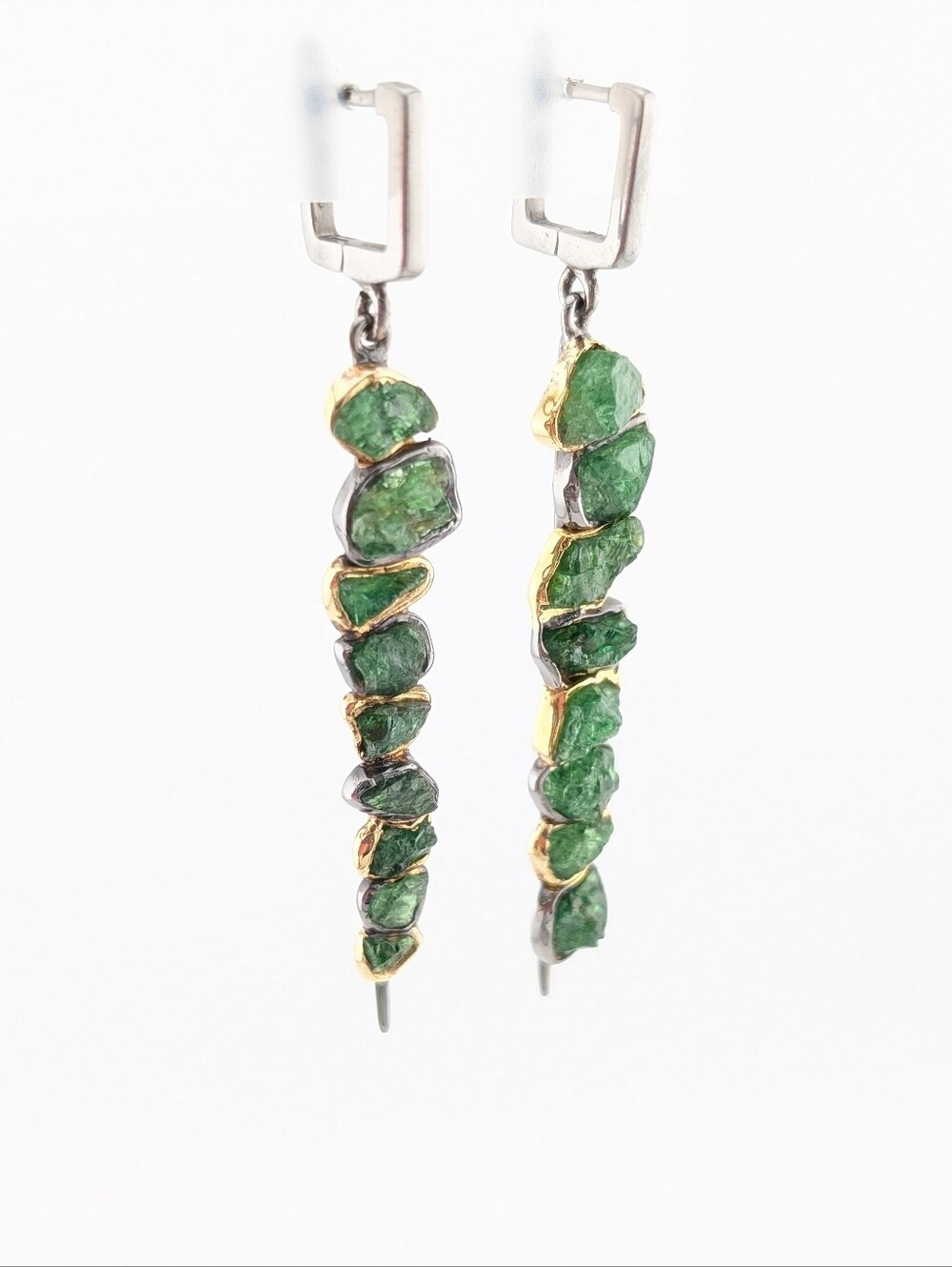 Tsavorite Garnet 18K 925 Black Rhodium Earrings -German Kabirski- Luxury Jewelry - Picture 8 of 12